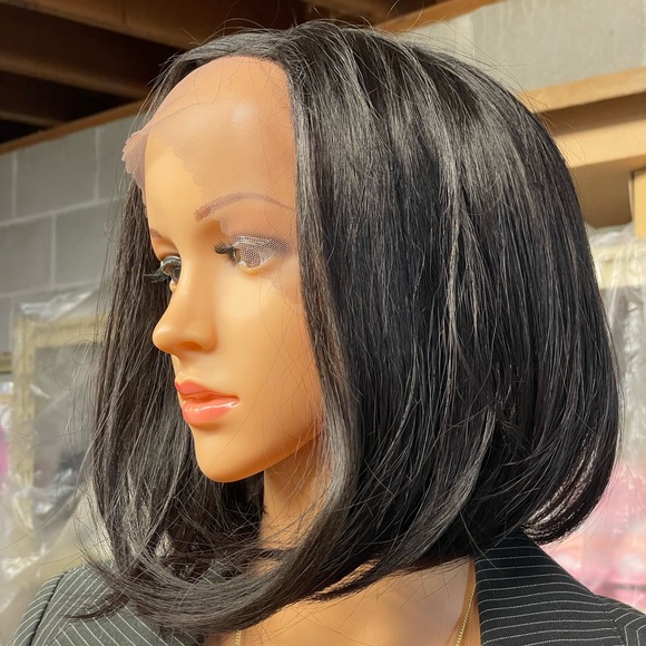 Lace front black bob wig NWT T part blended hair center Swiss wide lace dp 150 - Picture 1 of 12